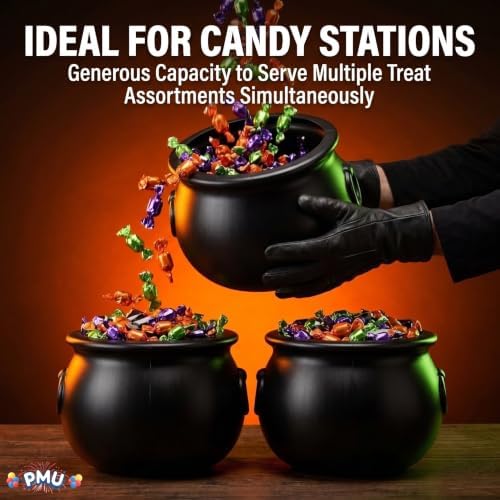 3 Pcs Halloween Cauldron - 10inch Witch Plastic Cauldron bowl Black, For Halloween Décor, alternate view 6