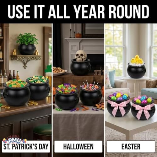 3 Pcs Halloween Cauldron - 10inch Witch Plastic Cauldron bowl Black, For Halloween Décor, alternate view 7