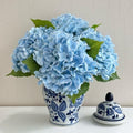 3 PCS Light Blue Artificial Hydrangea Fake Flowers 21'' Latex Lifelike Real Touch Large Bouquet Head with Long