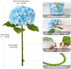 3 PCS Light Blue Artificial Hydrangea Fake Flowers 21'' Latex Lifelike Real Touch Large Bouquet Head with Long, alternate