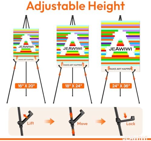 3 Pcs Lightweight Easel Stand, 66 Inch, Black, with Carry Bags in Black, alternate view 6