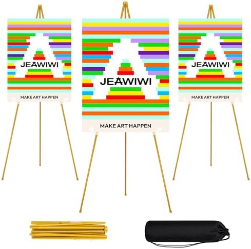 3 Pcs Lightweight Easel Stand, 66 Inch, Gold, with Portable Bags in Gold