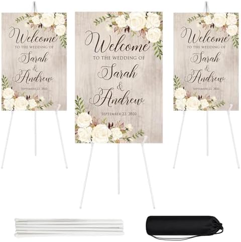 3 Pcs Lightweight Easel Stand, 66 Inch, White, with Portable Bags in White