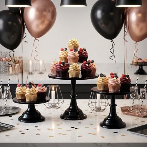 3 Pcs Metal Cake Stand Set 8/10/12 inch Black Dessert Table Display in Black, alternate view 2