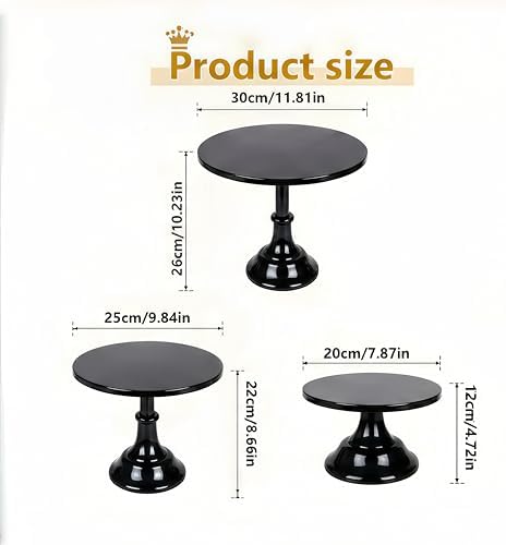 3 Pcs Metal Cake Stand Set 8/10/12 inch Black Dessert Table Display in Black, alternate view 3