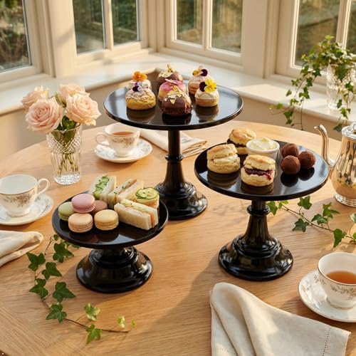 3 Pcs Metal Cake Stand Set 8/10/12 inch Black Dessert Table Display in Black, alternate view 4