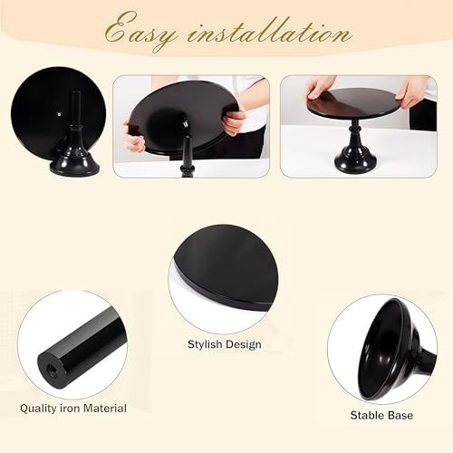3 Pcs Metal Cake Stand Set 8/10/12 inch Black Dessert Table Display in Black, alternate view 5