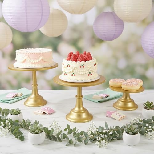 3 Pcs Metal Cake Stand Set 8/10/12 inch Gold Dessert Table Display in gold, alternate view 3