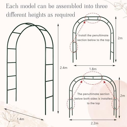 3 Pcs Metal Garden Arch Trellis Wedding Arches Pergola Arbor 7.9 Ft, Two Way Assemble, Durable Wedding Trellis, alternate