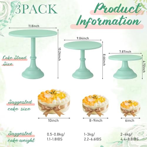 3 Pcs Mint Green Cake Stand Set 8/10/12 Inch Metal Dessert Display Stands Elegant Pie Cupcake Pastry Holder for, alternate