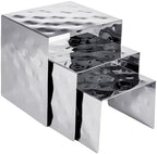 3 Pcs Nested Stainless Steel Display Risers with Hammered Finish Silver Food Dessert Display Stand for Catering