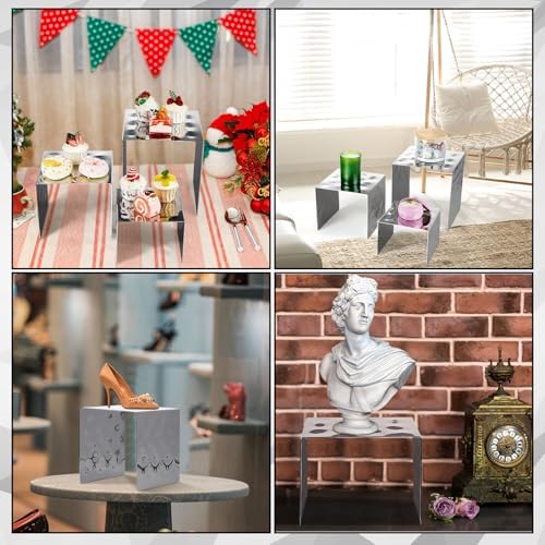 3 Pcs Nested Stainless Steel Display Risers with Hammered Finish Silver Food Dessert Display Stand for Catering, alternate