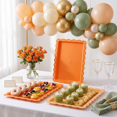 3 Pcs Orange Serving Trays Plastic Food Platters, alternate view 2
