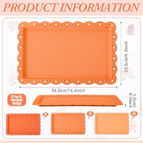 3 Pcs Orange Serving Trays Plastic Food Platters, alternate view 3