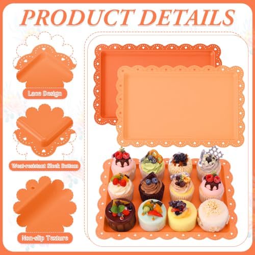 3 Pcs Orange Serving Trays Plastic Food Platters, alternate view 4
