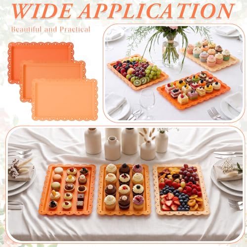 3 Pcs Orange Serving Trays Plastic Food Platters, alternate view 6