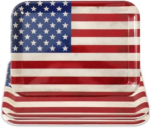 3 Pcs Patriotic Serving Trays Vintage American Flag Melamine Platter Retro Stars Stripes Serving Dishes for