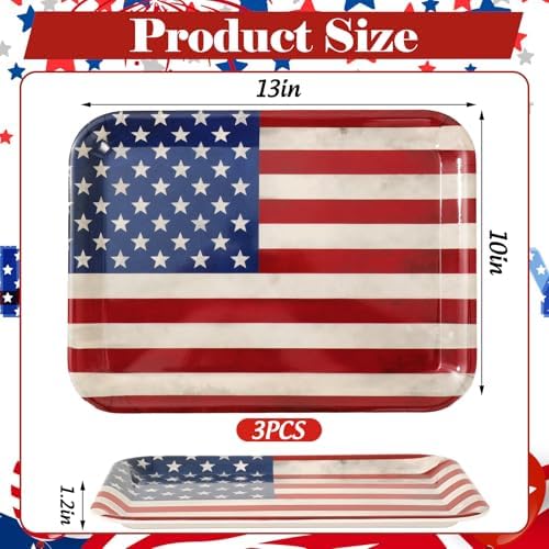 3 Pcs Patriotic Serving Trays Vintage American Flag Melamine Platter Retro Stars Stripes Serving Dishes for, alternate view 3
