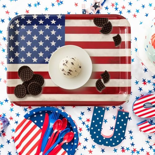 3 Pcs Patriotic Serving Trays Vintage American Flag Melamine Platter Retro Stars Stripes Serving Dishes for, alternate view 5