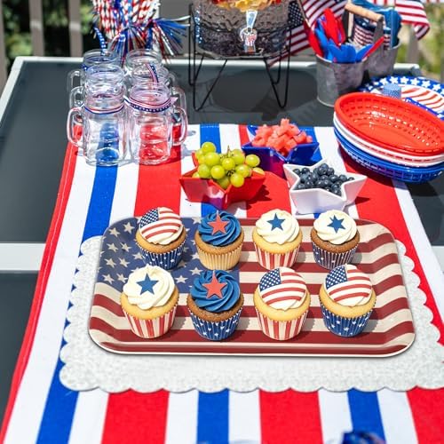 3 Pcs Patriotic Serving Trays Vintage American Flag Melamine Platter Retro Stars Stripes Serving Dishes for, alternate view 6