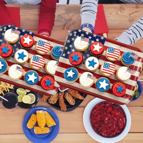 3 Pcs Patriotic Serving Trays Vintage American Flag Melamine Platter Retro Stars Stripes Serving Dishes for, alternate view 7