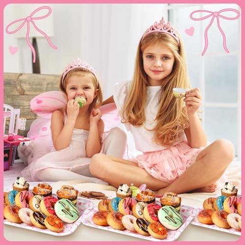 3 Pcs Pink Bow Serving Tray Bowknot Reusable Plate Dish 13" x 10" Decorative Tray Platter for Serving Food Room, alternate