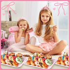 3 Pcs Pink Bow Serving Tray Bowknot Reusable Plate Dish 13" x 10" Decorative Tray Platter for Serving Food Room, alternate