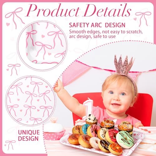 3 Pcs Pink Bow Serving Tray Bowknot Reusable Plate Dish 13" x 10" Decorative Tray Platter for Serving Food Room, alternate