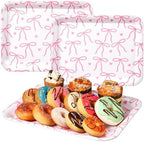 3 Pcs Pink Bow Serving Tray Bowknot Reusable Plate Dish 13" x 10" Decorative Tray Platter for Serving Food Room, alternate
