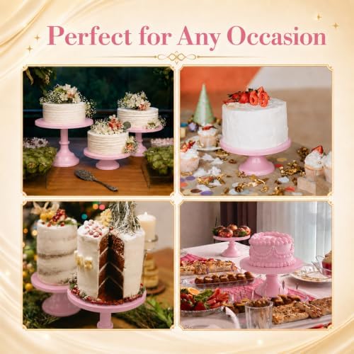 3 Pcs Pink Cake Stand Set Metal Round Pedestal Dessert Pie Pizza Display Stands 8" 10" 12" Serving Tray, alternate view 7