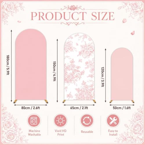 3 PCS Pink Floral Arch Covers 4ft 5ft 6ft for Wedding Party Baby Shower in Pink, alternate view 2