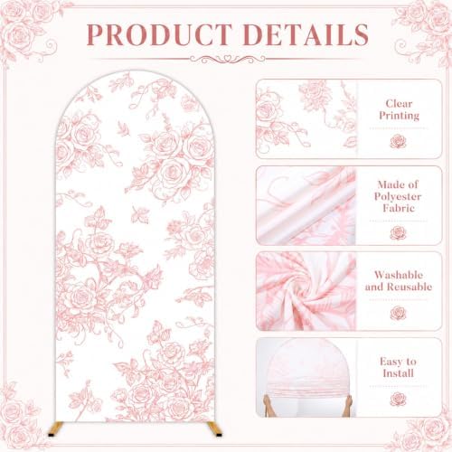 3 PCS Pink Floral Arch Covers 4ft 5ft 6ft for Wedding Party Baby Shower in Pink, alternate view 3