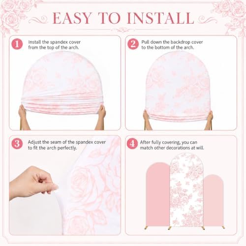 3 PCS Pink Floral Arch Covers 4ft 5ft 6ft for Wedding Party Baby Shower in Pink, alternate view 4