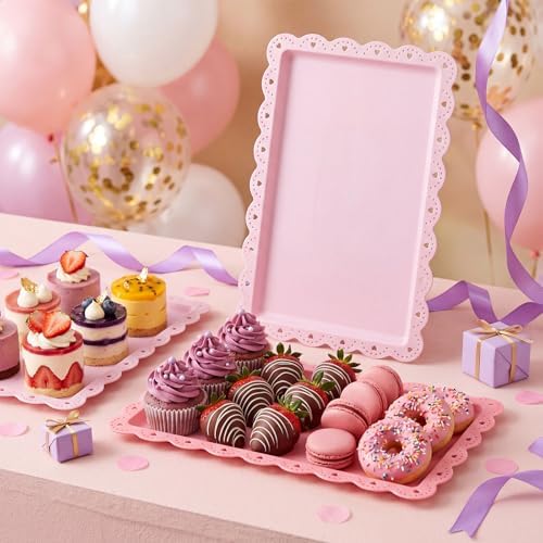 3 Pcs Pink Serving Trays Plastic Food Platters, alternate view 2