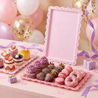 3 Pcs Pink Serving Trays Plastic Food Platters, alternate view 2
