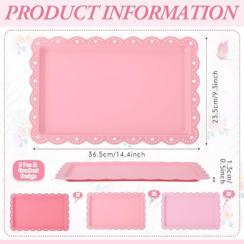 3 Pcs Pink Serving Trays Plastic Food Platters, alternate view 3