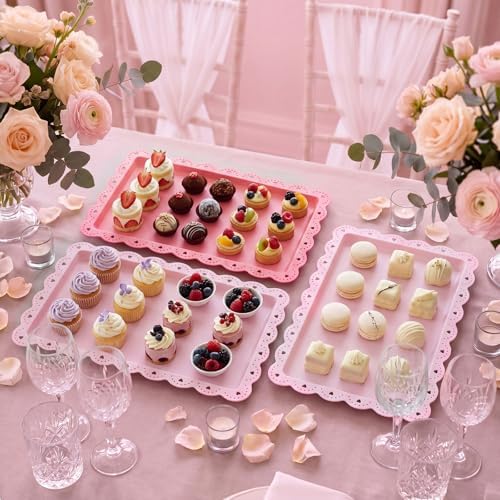 3 Pcs Pink Serving Trays Plastic Food Platters, alternate view 5