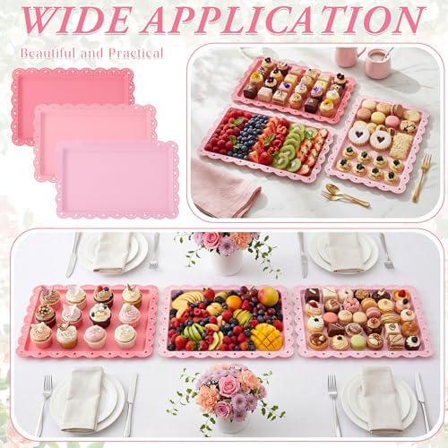 3 Pcs Pink Serving Trays Plastic Food Platters, alternate view 6
