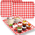 3 Pcs Red Gingham Serving Trays 13 x 10 Inch Plaid Melamine Platter in 13 x 10 Inch in Red