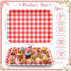 3 Pcs Red Gingham Serving Trays 13 x 10 Inch Plaid Melamine Platter in 13 x 10 Inch in Red, alternate view 3