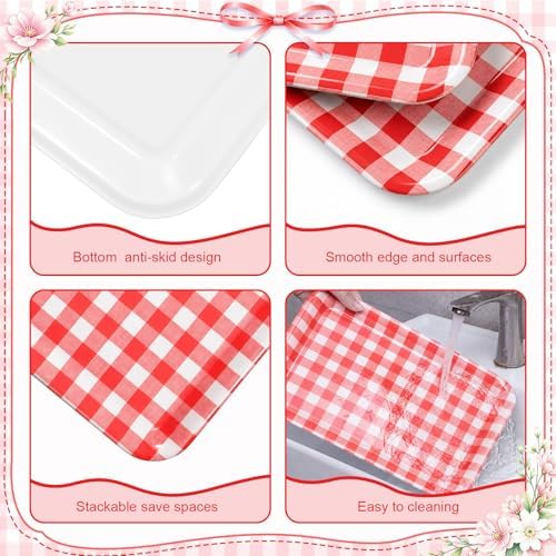3 Pcs Red Gingham Serving Trays 13 x 10 Inch Plaid Melamine Platter in 13 x 10 Inch in Red, alternate view 4