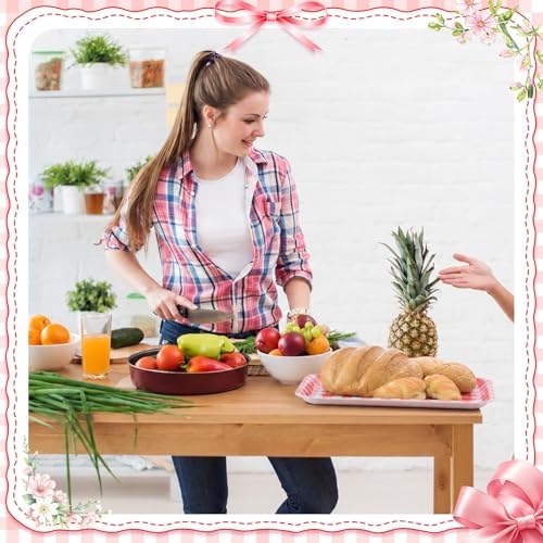 3 Pcs Red Gingham Serving Trays 13 x 10 Inch Plaid Melamine Platter in 13 x 10 Inch in Red, alternate view 5