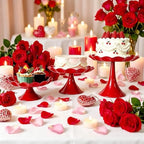3 Pcs Red Metal Cupcake Stand Scalloped Edge Dessert Display Tray in Red-large, alternate view 5