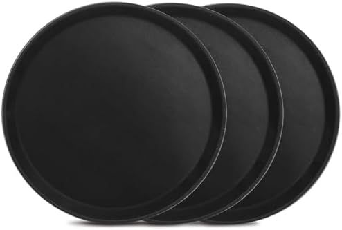 3 Pcs Round Serving Tray, 11 Inch Non Slip Surface Round Tray Black Server Tray Plastic Food Meals Server with