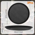 3 Pcs Round Serving Tray, 11 Inch Non Slip Surface Round Tray Black Server Tray Plastic Food Meals Server with, alternate