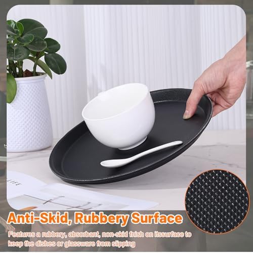 3 Pcs Round Serving Tray, 11 Inch Non Slip Surface Round Tray Black Server Tray Plastic Food Meals Server with, alternate