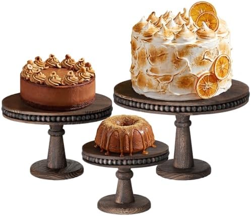 3 Pcs Round Wood Cake Stand Set Beaded Wooden Rustic Farmhouse Cupcake Pedestal Stand 8/10/12 Inch Dessert
