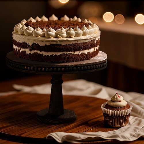 3 Pcs Round Wood Cake Stand Set Beaded Wooden Rustic Farmhouse Cupcake Pedestal Stand 8/10/12 Inch Dessert, alternate view 2