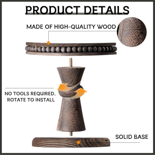 3 Pcs Round Wood Cake Stand Set Beaded Wooden Rustic Farmhouse Cupcake Pedestal Stand 8/10/12 Inch Dessert, alternate view 4
