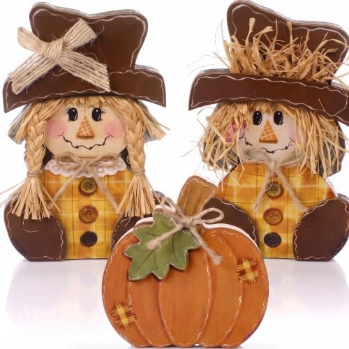 3 Pcs Rustic Fall Scarecrow Decorations Farm Pumpkin Friends Set